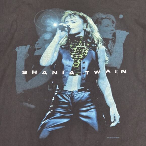Vintage 1999 Shania Twain Tour Concert Short Sleeve Black Blue Shirt Size Large - Picture 1 of 8